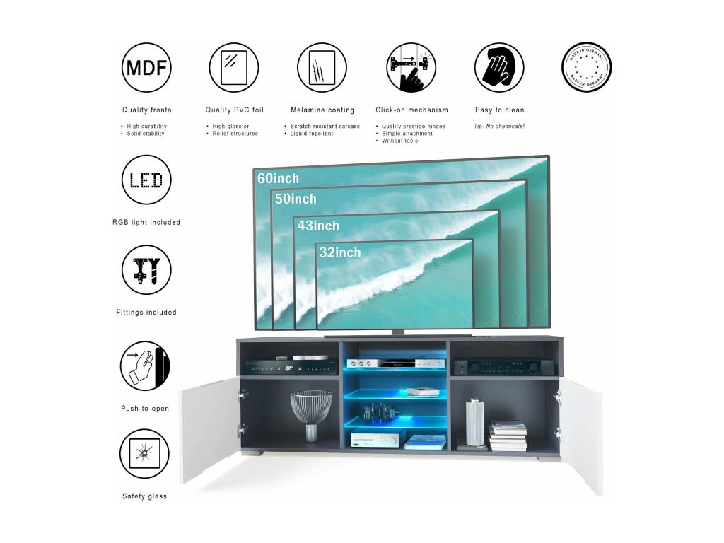 Gray TV Stand, 146 x 54 x 35 cm