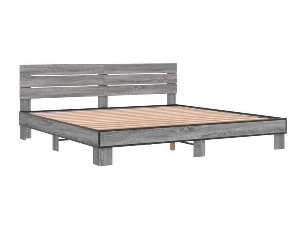 Gray Engineered Wood Bed Frame, 200 x 200 cm
