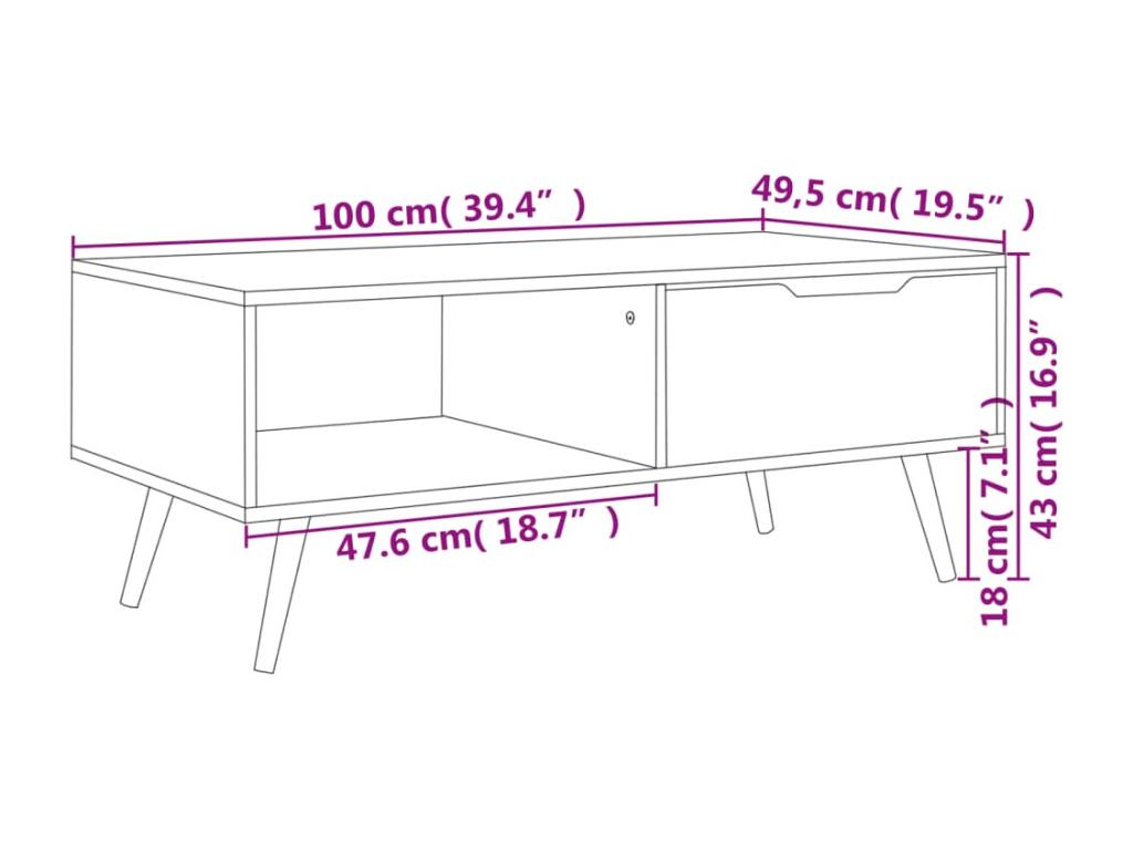 Gray Coffee Table, 100 x 49.5 x 43 cm