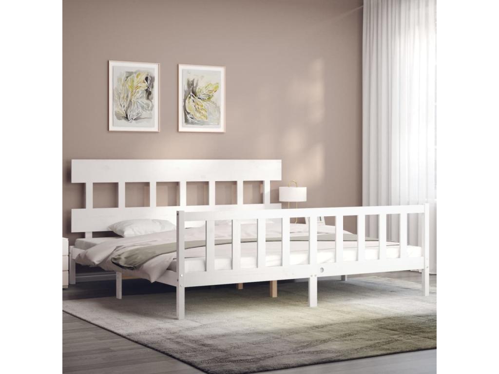 White Solid Wood Bed Frame, 200 x 200 cm