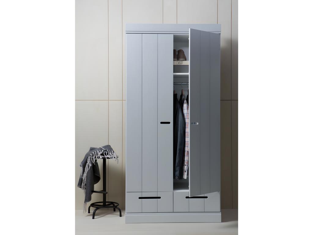 Gray Pine Wood Wardrobe
