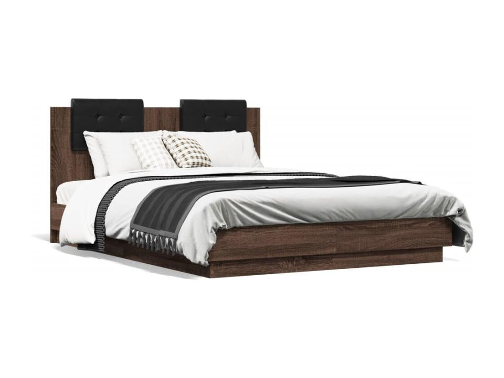 Brown Oak Wood Bed Frame, 135 x 190 cm