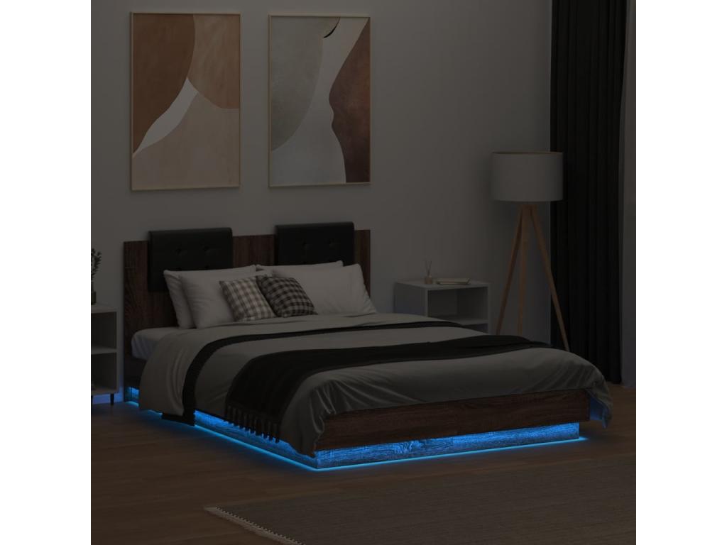 Brown Oak Wood Bed Frame, 135 x 190 cm