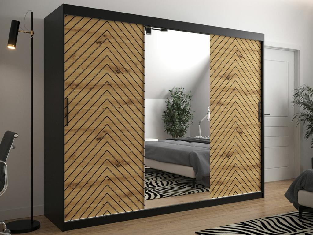 Black Oak Wood Wardrobe, 200 x 250 x 62 cm