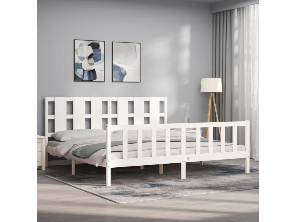 White Solid Wood Bed Frame, 180 x 200 cm