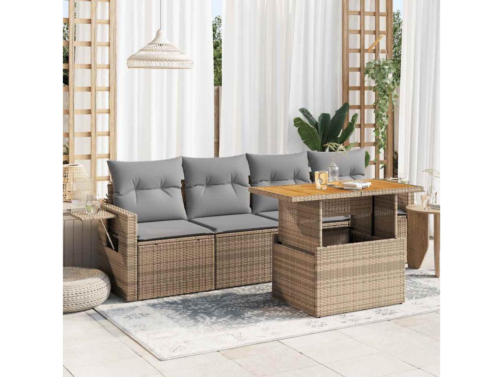 Beige Woven Resin Wicker Outdoor Furniture Set - dlz1766580781886
