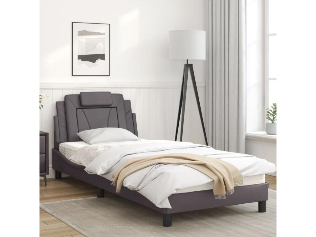 Gray Faux Leather Bed Frame, 90 x 200 cm