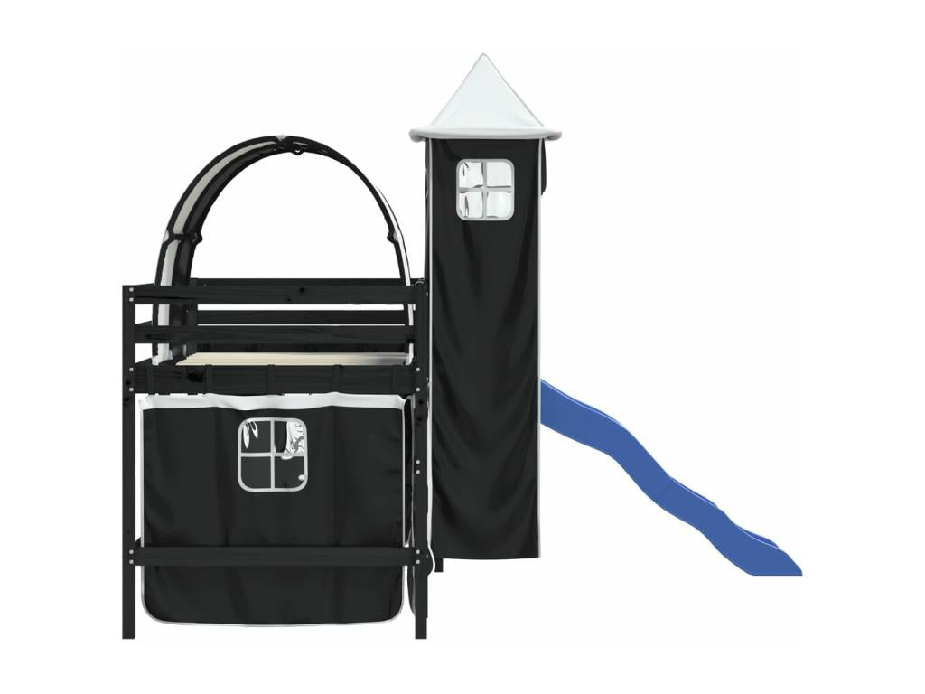 Black Pine Wood Bed, 90 x 200 cm