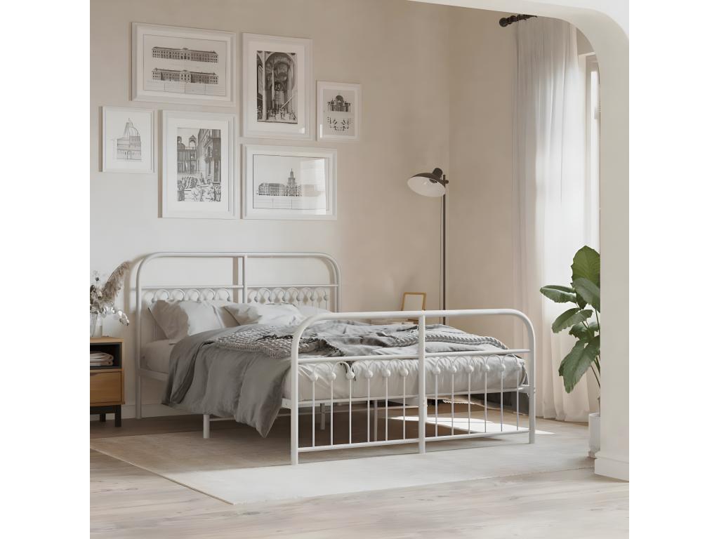 White Metal Bed Frame, 140 x 190 cm
