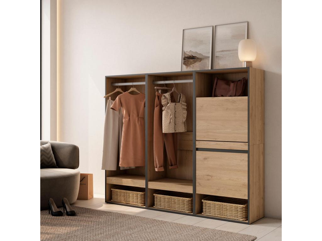 Natural Oak Wood Wardrobe, 180 x 35 x 145 cm
