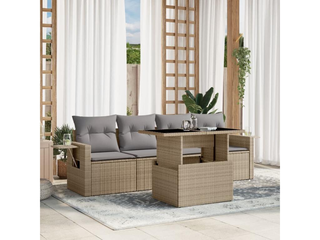 Beige Woven Resin Wicker Outdoor Furniture Set - dlz1766580758730