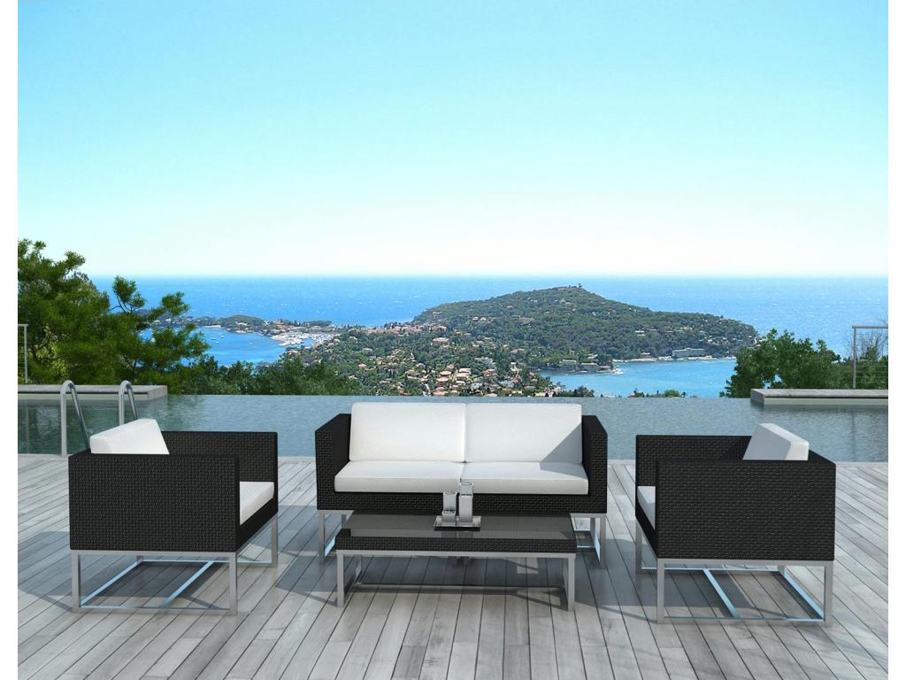 Black Woven Resin Wicker Sofa