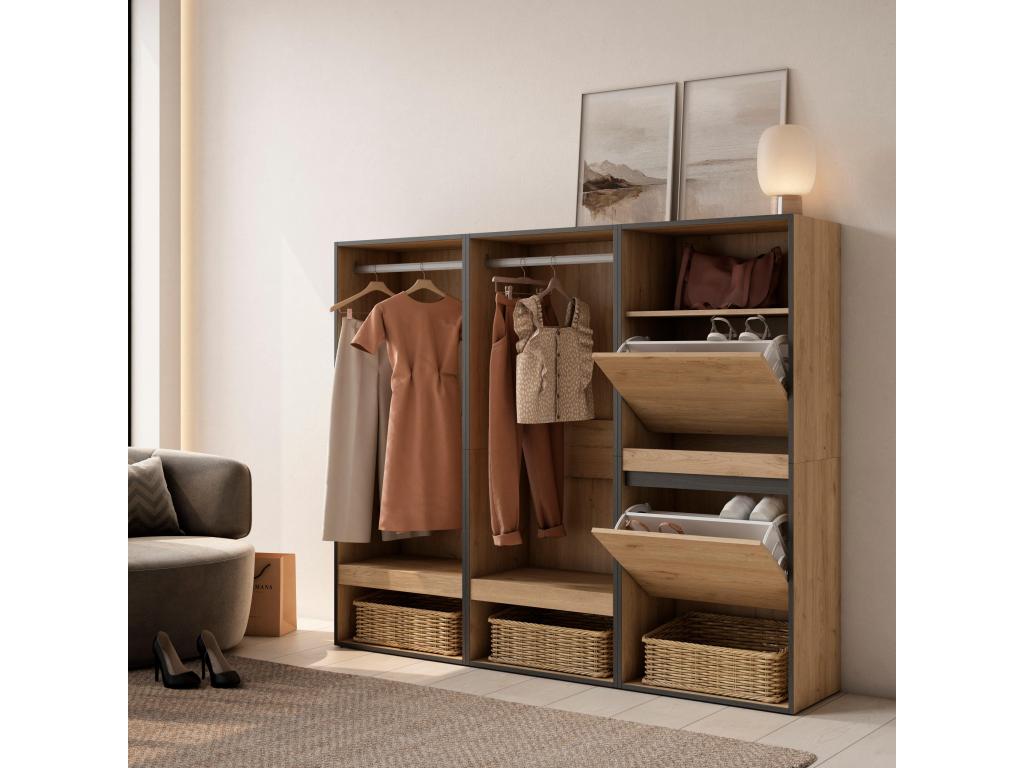 Natural Oak Wood Wardrobe, 180 x 35 x 145 cm