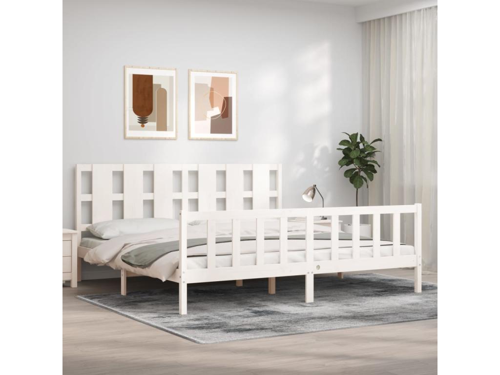 White Solid Wood Bed Frame, 180 x 200 cm