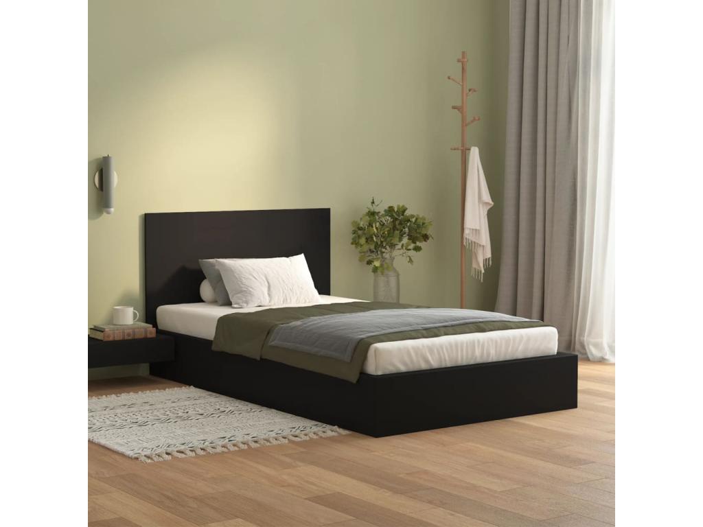 Black Engineered Wood Bed, 120 x 1.5 x 80 cm