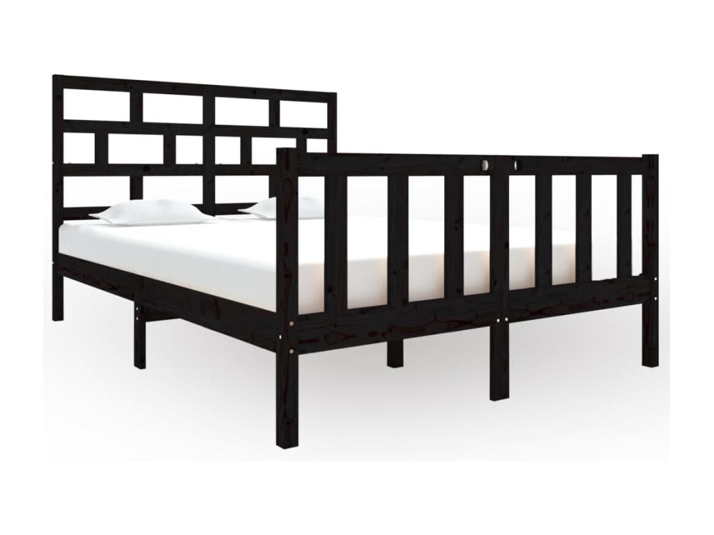 Black Pine Wood Bed Frame, 135 x 190 cm