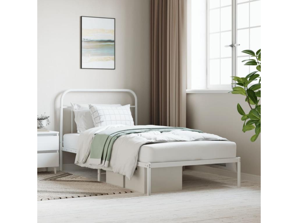White Metal Bed Frame, 107 x 203 cm