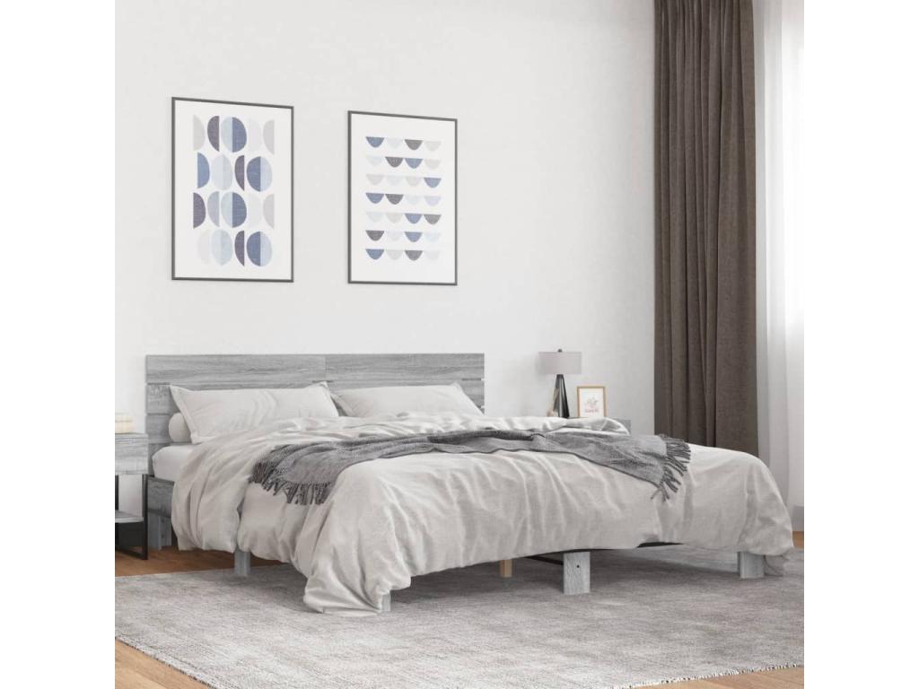 Gray Engineered Wood Bed Frame, 200 x 200 cm